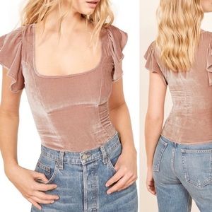 Reformation May Velvet Ruffle Top NWOT